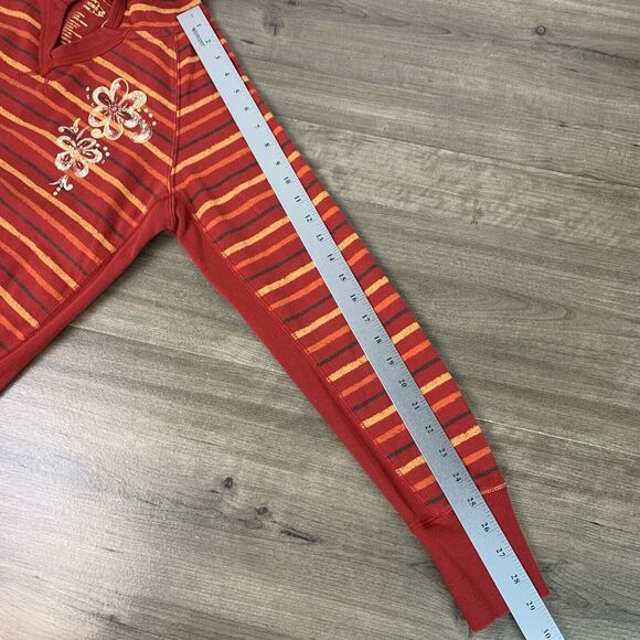 Maurices Womens Hoodie Sweatshirt Large Long Sleeve Striped Floral Sequin Pocket - Picture 7 of 8